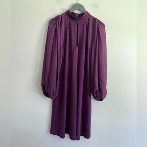 NWT Eloquii Purple Mock Front Keyhole Sheer Long Sleeve Dress